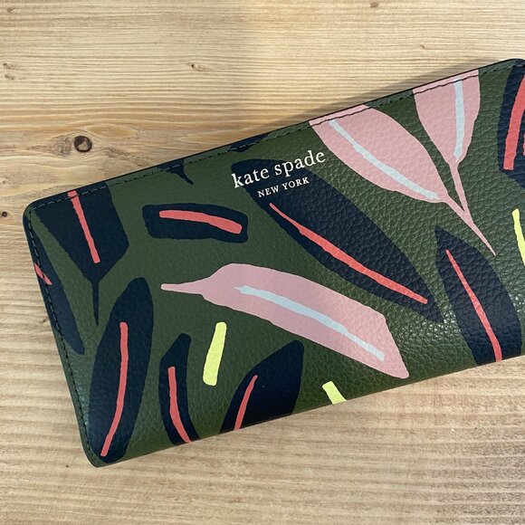 Leather Kate Spade Wallet - Green Black and Pink - Picture 1 of 5